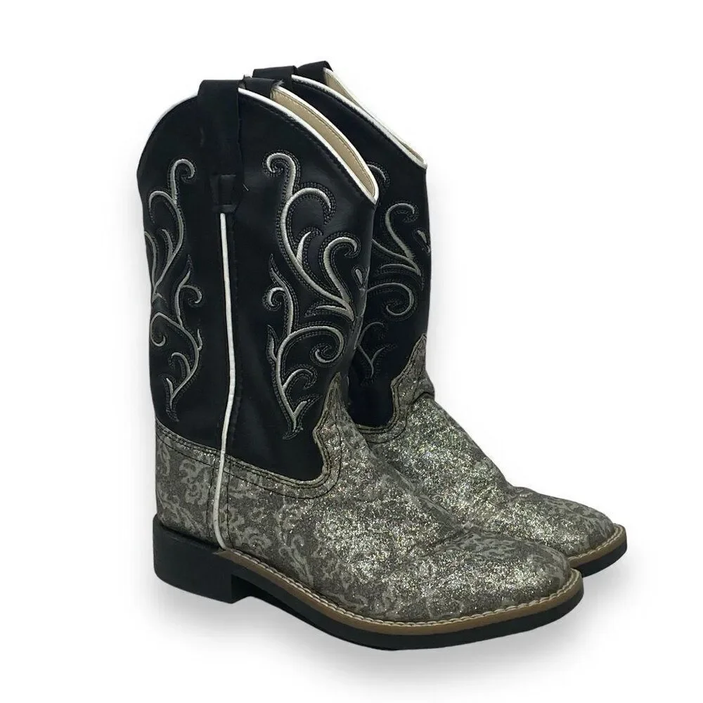 Old West Cowgirl Boots Silver Glitter Size 3 D
